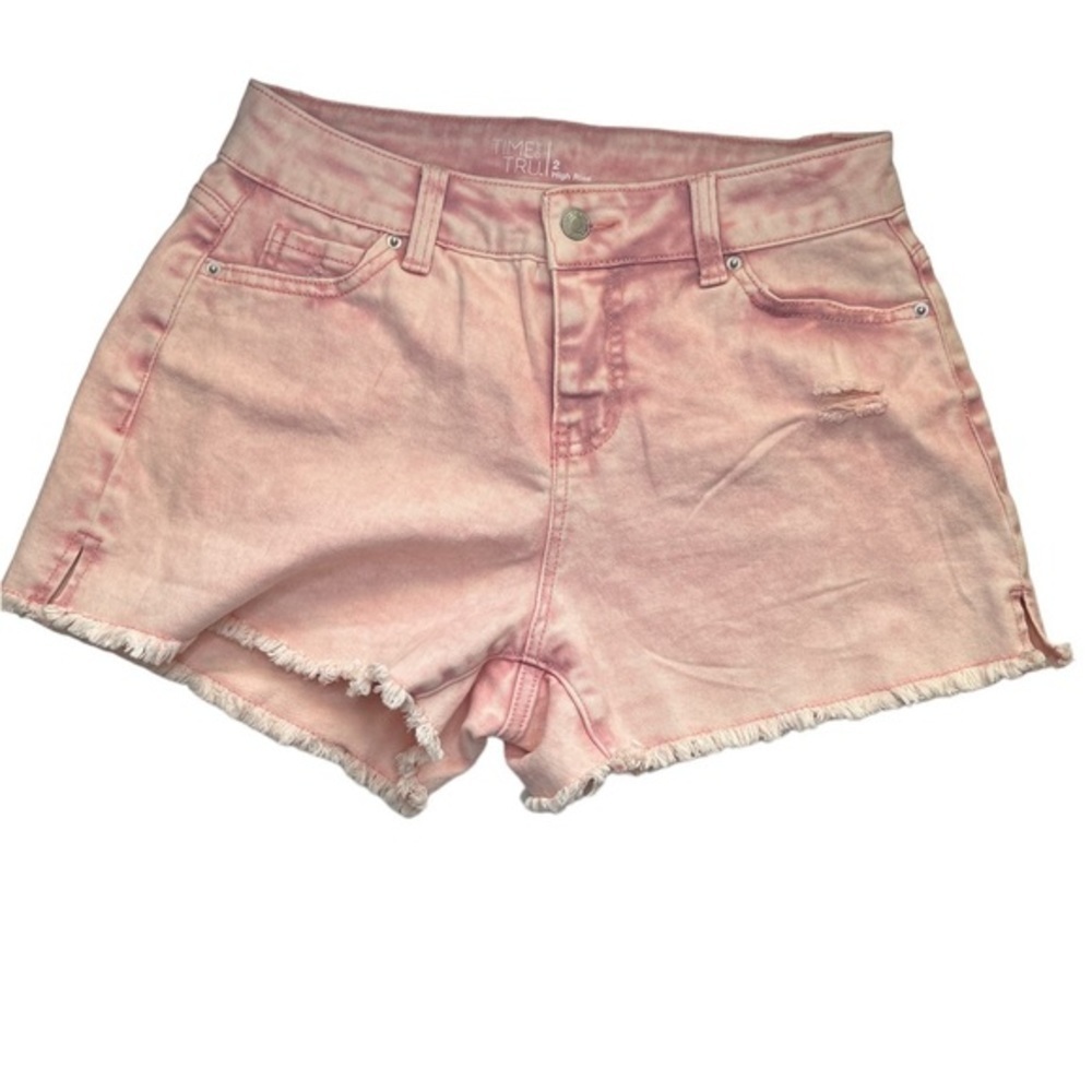Time and Tru Pink Distressed Cutoffs Size 2 High Rise